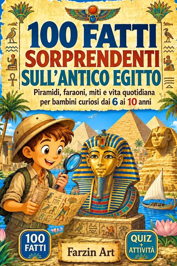Copertina dell'ebook 100 Fatti Sorprendenti sull'Antico Egitto: Piramidi, faraoni, miti e vita quotidiana per bambini curiosi di Farzin Art
