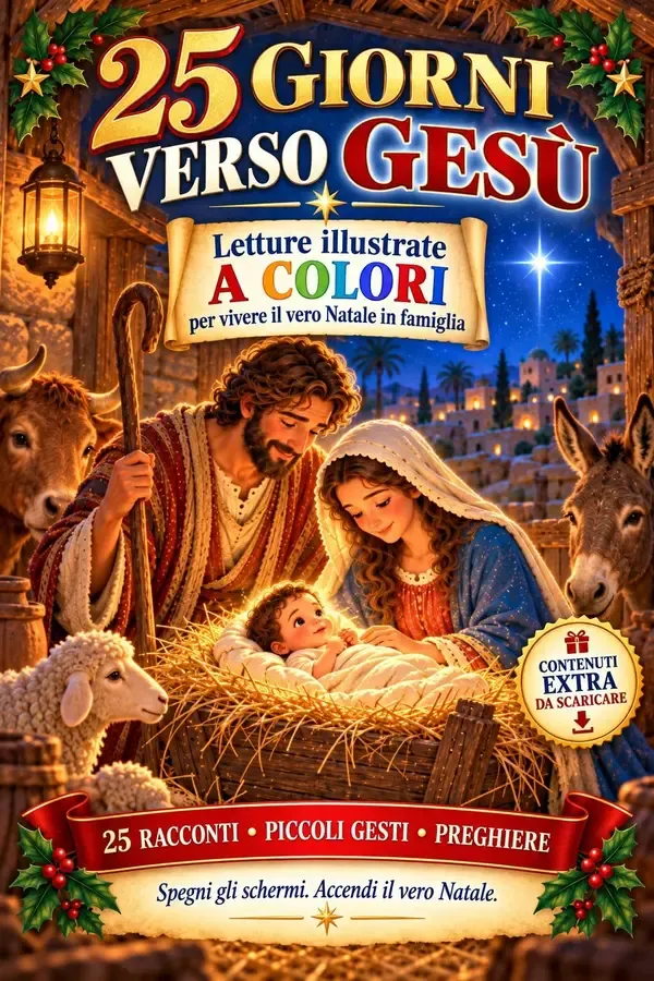 Copertina dell'ebook 25 GIORNI VERSO GESÙ: Calendario dell'Avvento cristiano per bambini, prime letture illustrate a Colori sulla Natività da condividere in famiglia e riscoprire ... del Natale (RACCONTI DI NATALE Vol. 1) di Maria Grazia Sorrentino