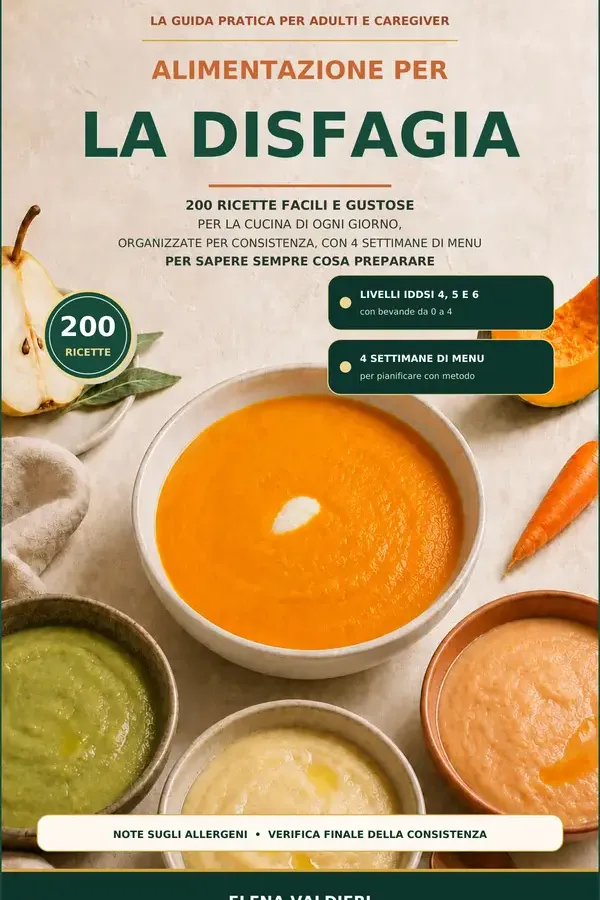 Copertina dell'ebook ALIMENTAZIONE PER LA DISFAGIA: 200 Ricette Facili E Gustose Per La Cucina Di Ogni Giorno, Organizzate Per Consistenza, Con 4 Settimane Di Menu Per Sapere Sempre Cosa Preparare di Elena Valdieri