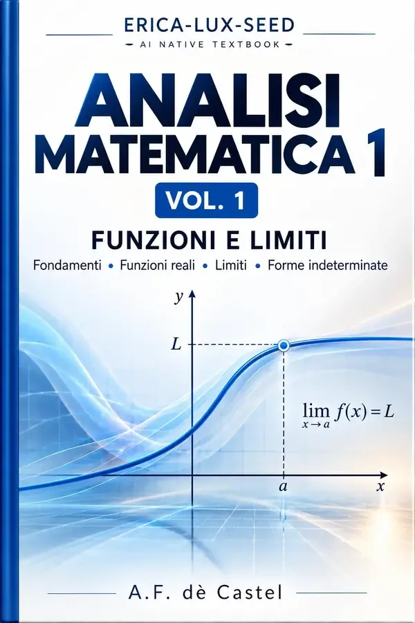 Copertina dell'ebook ANALISI MATEMATICA 1 Vol.1: FUNZIONI E LIMITI-Fondamenti - Funzioni reali - Limiti - Forme indeterminate (ERICA-LUX-SEED AI Native Textbook) di A.F. dè Castèl