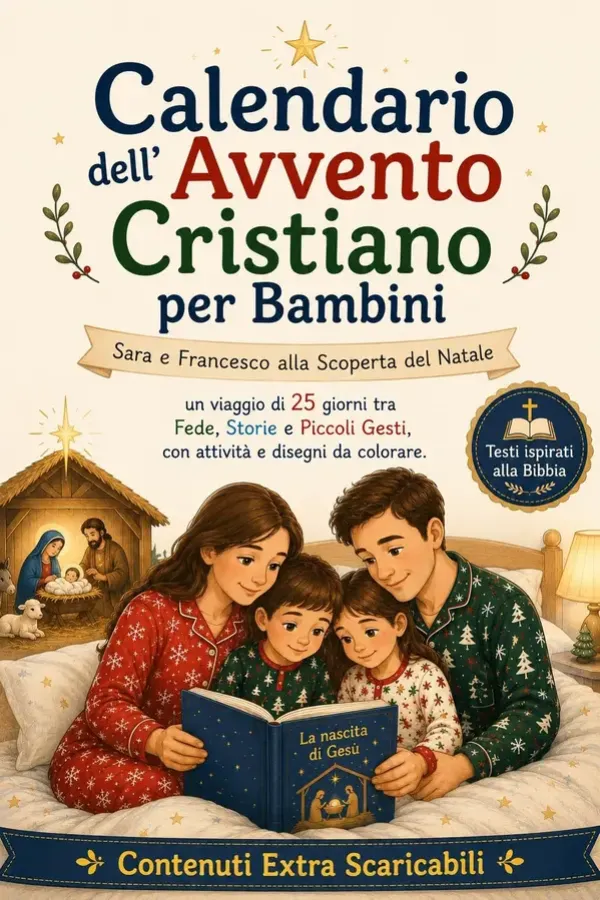 Copertina dell'ebook Calendario dell'Avvento Cristiano per Bambini: Sara e Francesco alla Scoperta del Natale, un viaggio di 25 giorni tra Fede, Storie e Piccoli Gesti, con ... da colorare (RACCONTI DI NATALE Vol. 2) di Maria Grazia Sorrentino
