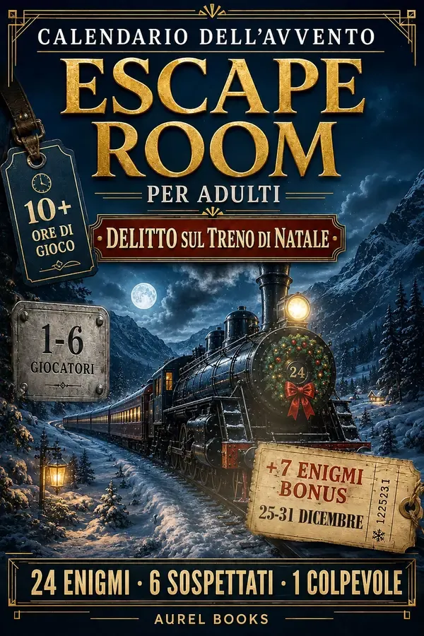 Copertina dell'ebook Calendario dell'Avvento Escape Room per Adulti: Delitto sul Treno di Natale. 24 Enigmi Crime a Difficoltà Crescente, 6 Sospettati, 1 Colpevole, 10+ Ore ... Idea Regalo Uomo, Donna e Secret Santa di Aurel Books