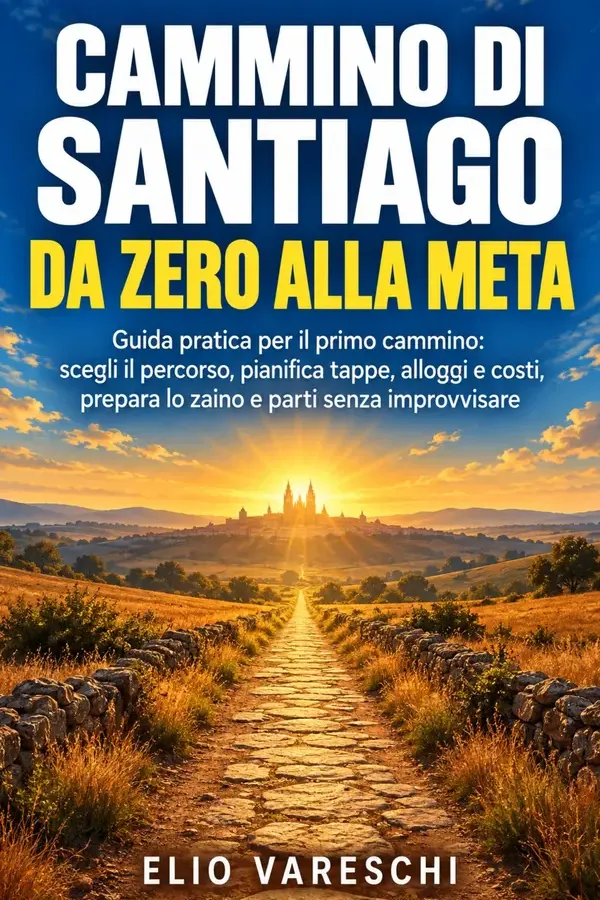 Copertina dell'ebook Cammino di Santiago da zero alla meta: Guida pratica per il primo cammino: scegli il percorso, pianifica tappe, alloggi e costi, prepara lo zaino e parti senza improvvisare di Elio Vareschi
