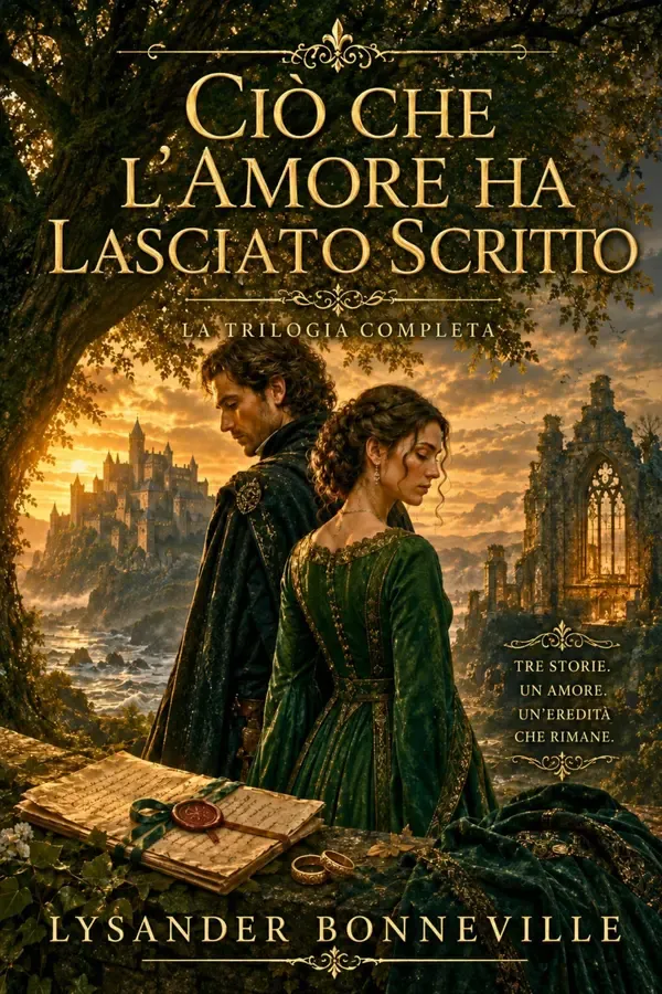 Copertina dell'ebook CIÒ CHE L'AMORE HA LASCIATO SCRITTO: Un fidanzamento forzato si trasforma in vero amore. di LYSANDER BONNEVILLE