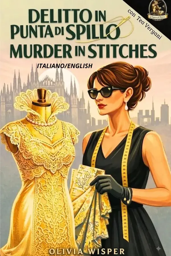 Copertina dell'ebook DELITTO IN PUNTA DI SPILLO - MURDER IN STITCHES: Cozy crime bilingue bilingual Italiano English (A Milan Fashion Cozy Mystery Vol. 3) di OLIVIA WISPER