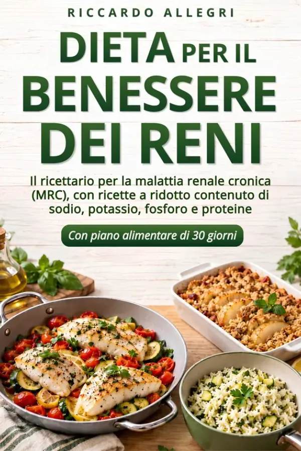 Copertina dell'ebook DIETA PER IL BENESSERE DEI RENI: Il Ricettario per la Malattia Renale Cronica (MRC) con Ricette a Ridotto Contenuto di Sodio, Potassio, Fosforo e proteine di RICCARDO ALLEGRI