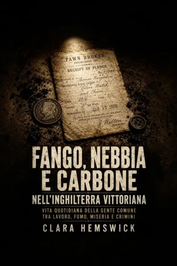 Copertina dell'ebook Fango, nebbia e carbone nell'Inghilterra vittoriana: Vita quotidiana della gente comune tra lavoro, fumo, miseria e crimini di Clara Hemswick