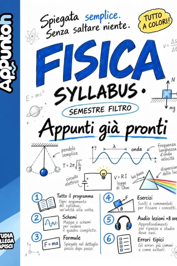 Copertina dell'ebook FISICA - Syllabus Semestre Filtro Medicina - Appunti già Pronti Illustrati: Spiegata Semplice e Completa con Formule, Errori Comuni, Esercizi Svolti, Schemi, Quiz Commentati e Audio Lezioni di Appuntoh. Edizioni