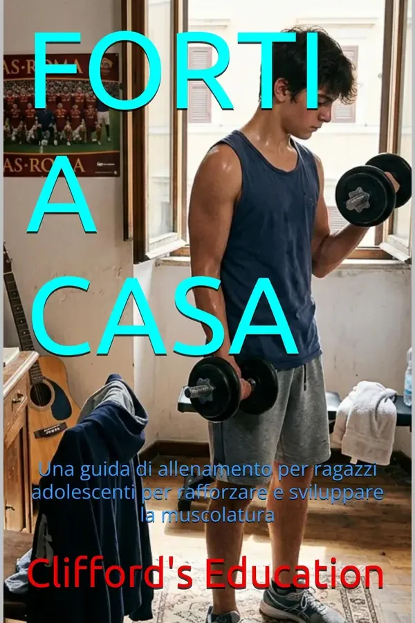 Copertina dell'ebook FORTI A CASA: Una guida di allenamento per ragazzi adolescenti per rafforzare e sviluppare la muscolatura. di Clifford's Education