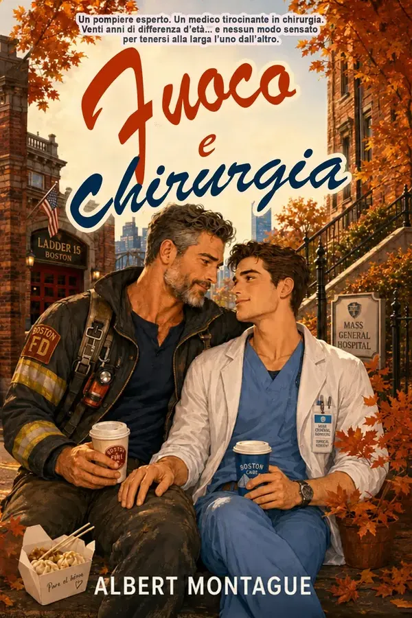 Copertina dell'ebook FUOCO E CHIRURGIA: Una commedia romantica gay M/M slow burn e infuocata tra un pompiere di 47 anni e uno specializzando in chirurgia di 27 di Albert Montague