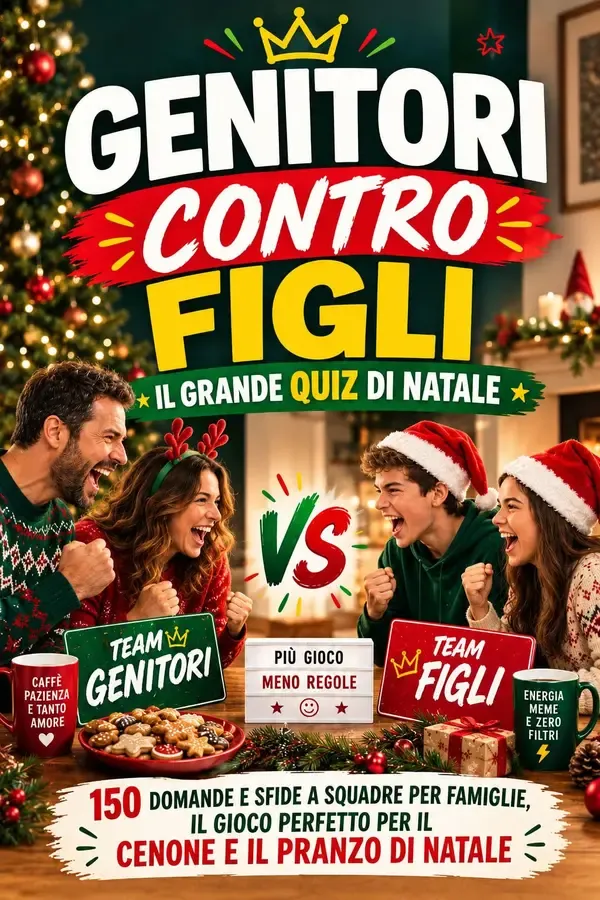 Copertina dell'ebook GENITORI CONTRO FIGLI: IL GRANDE QUIZ DI NATALE: +150 Domande e Sfide a Squadre per Famiglie, il Gioco Perfetto per il Cenone e il Pranzo di Natale di AllegraMente Edizioni