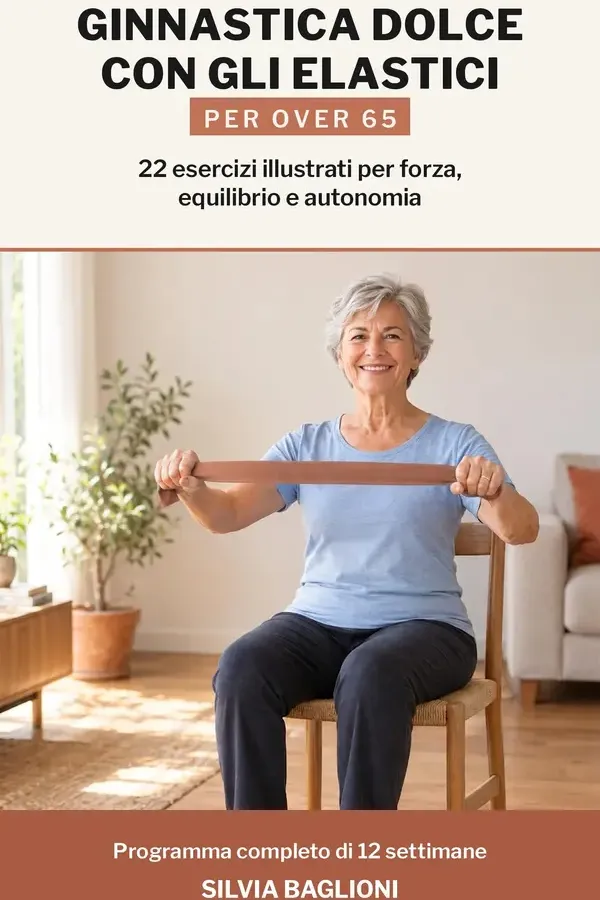 Copertina dell'ebook Ginnastica Dolce con gli Elastici per Over 65: 22 Esercizi Illustrati per Forza, Equilibrio ed Autonomia di Silvia Baglioni