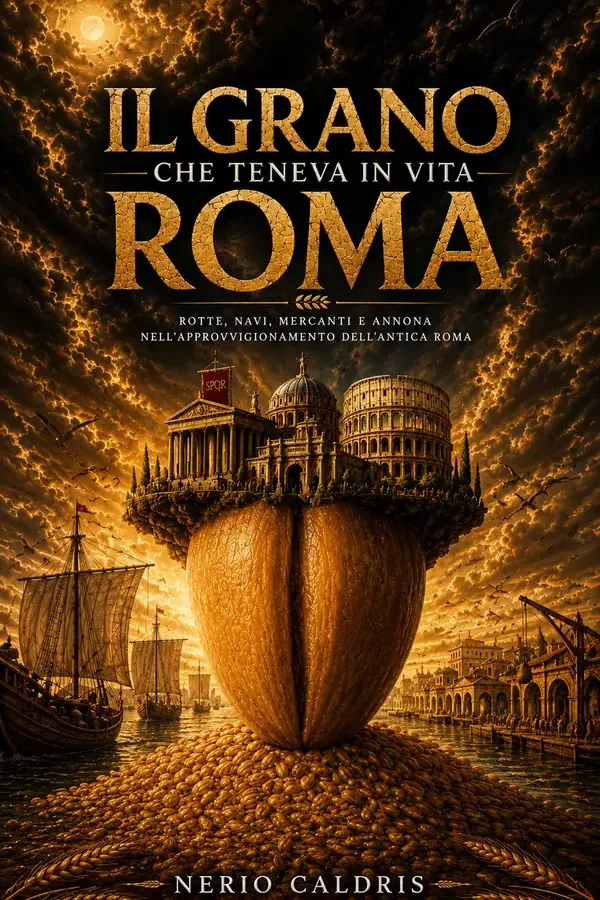 Copertina dell'ebook Il grano che teneva in vita Roma: Rotte, navi, mercanti e annona nell'approvvigionamento dell'antica Roma di Nerio Caldris