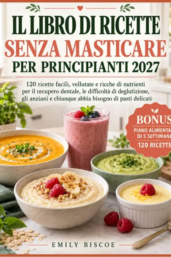Copertina dell'ebook IL LIBRO DI RICETTE SENZA MASTICARE PER PRINCIPIANTI 2027: 120 ricette facili, morbide e nutrienti per il recupero dentale, le difficoltà di deglutizione, gli anziani e chiunque abbia bisogno di Emily Biscoe