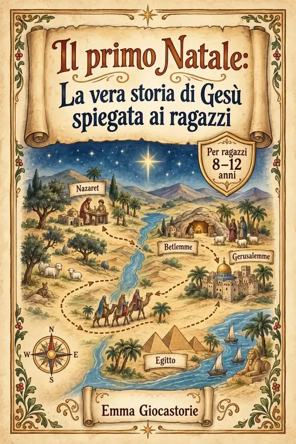 Copertina dell'ebook Il primo Natale: La vera storia di Gesù spiegata ai ragazzi: Un'avventura straordinaria tra stelle, re e coraggio. di Emma Giocastorie