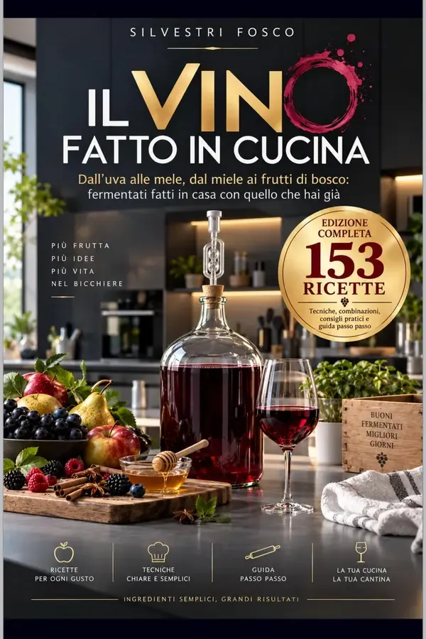 Copertina dell'ebook IL VINO FATTO IN CUCINA: Dall'uva alle mele, dal miele ai frutti di bosco: fermentati fatti in casa con quello che hai già di Fosco Silvestri