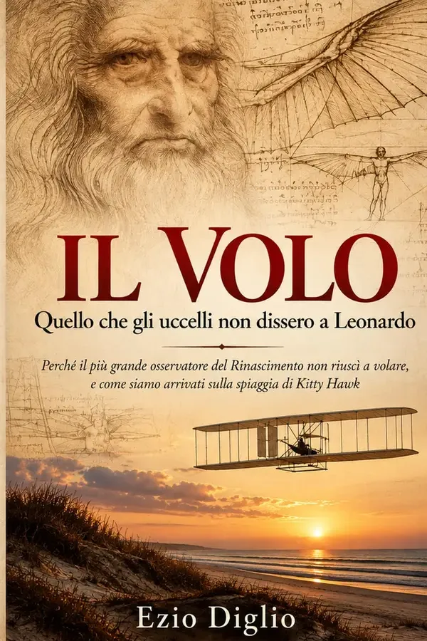 Copertina dell'ebook IL VOLO Quello che gli uccelli non dissero a Leonardo: Perchè il più grande osservatore del rinascimento non riusci a volare, e come siamo arrivati alla spiaggia di Kitty Hawk di Ezio Diglio