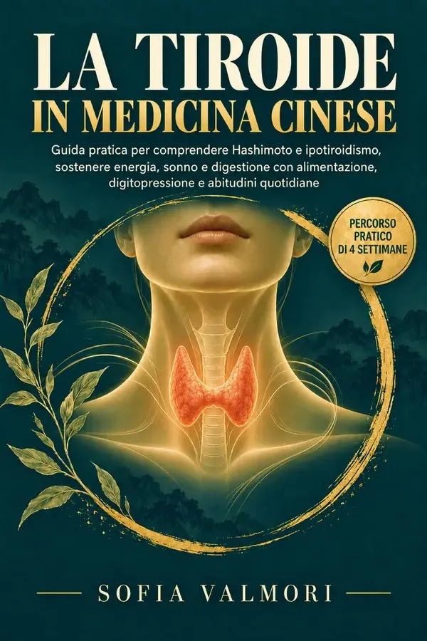 Copertina dell'ebook LA TIROIDE IN MEDICINA CINESE: Guida Pratica Per Comprendere Hashimoto E Ipotiroidismo, Sostenere Energia, Sonno E Digestione Con Alimentazione, Digitopressione E Abitudini Quotidiane di Sofia Valmori