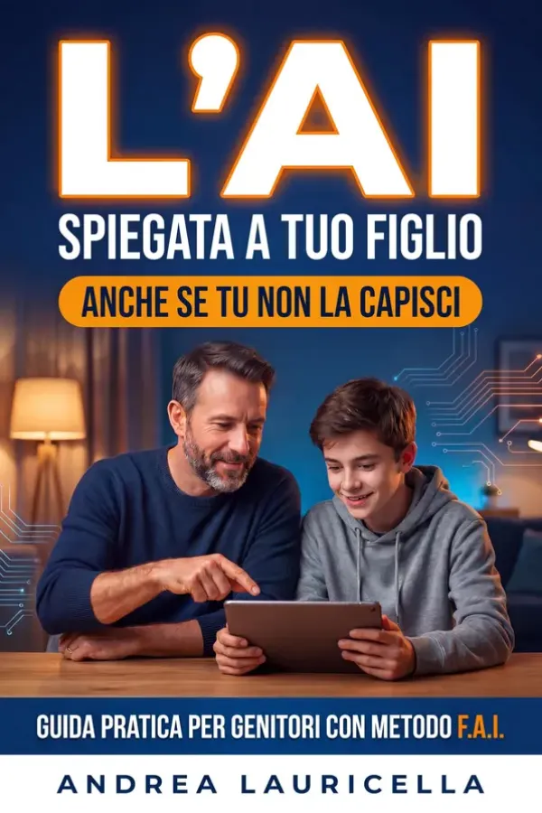 Copertina dell'ebook L'AI spiegata a tuo figlio: Come guidare un adolescente nell'era dell'intelligenza artificiale senza litigare, con il Metodo FAI e accesso accademia inclusa (AI Per Genitori Vol. 1) di Andrea Lauricella