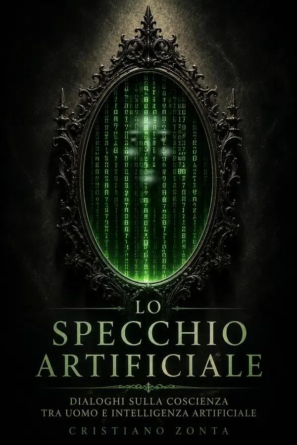 Copertina dell'ebook Lo specchio artificiale: Dialoghi sulla coscienza tra uomo e intelligenza artificiale di Cristiano Zonta