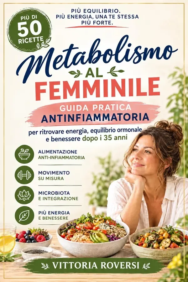 Copertina dell'ebook Metabolismo al femminile: guida pratica antinfiammatoria per ritrovare energia, equilibrio ormonale e benessere dopo i 35 anni di Vittoria Roversi