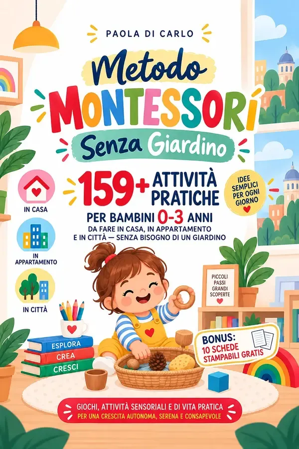 Copertina dell'ebook Metodo Montessori Senza Giardino 0-3 Anni: 159+ Attività Pratiche per Bambini da 0 a 3 Anni da Fare in Casa, in Appartamento e in Città, Senza Bisogno di un Giardino. Con 10 Bonus Stampabili Gratuiti di Paola Di Carlo