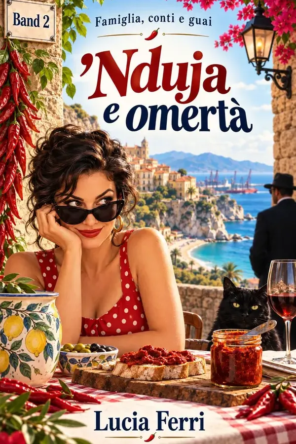 Copertina dell'ebook 'Nduja e omertà: Un giallo ironico tra vecchi debiti, segreti di famiglia e silenzi calabresi (Famiglia, conti e guai Vol. 2) di Lucia Ferri