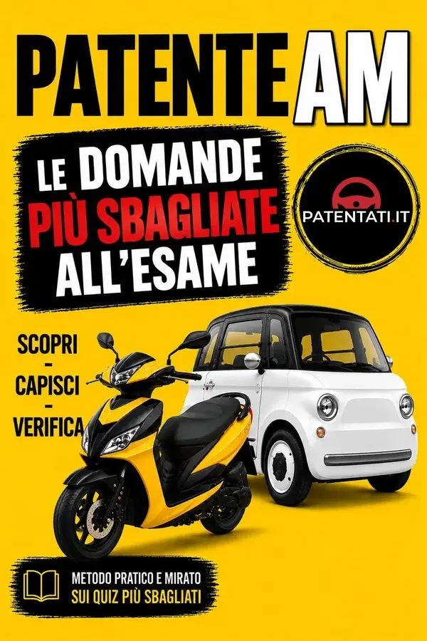 Copertina dell'ebook Patente AM - Le Domande Più Sbagliate all'Esame: Il Metodo Patentati per capire gli errori e superare oltre 300 quiz ministeriali per ciclomotori e microcar di eBrave Media