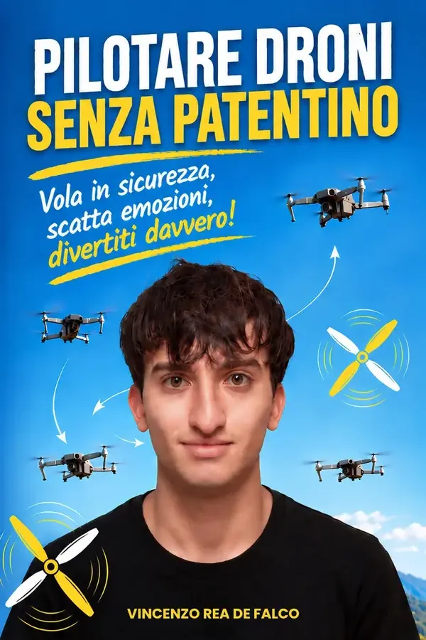 Copertina dell'ebook PILOTARE DRONI SENZA PATENTINO: Vola in sicurezza, scatta emozioni, divertiti davvero! di Vincenzo Rea De Falco