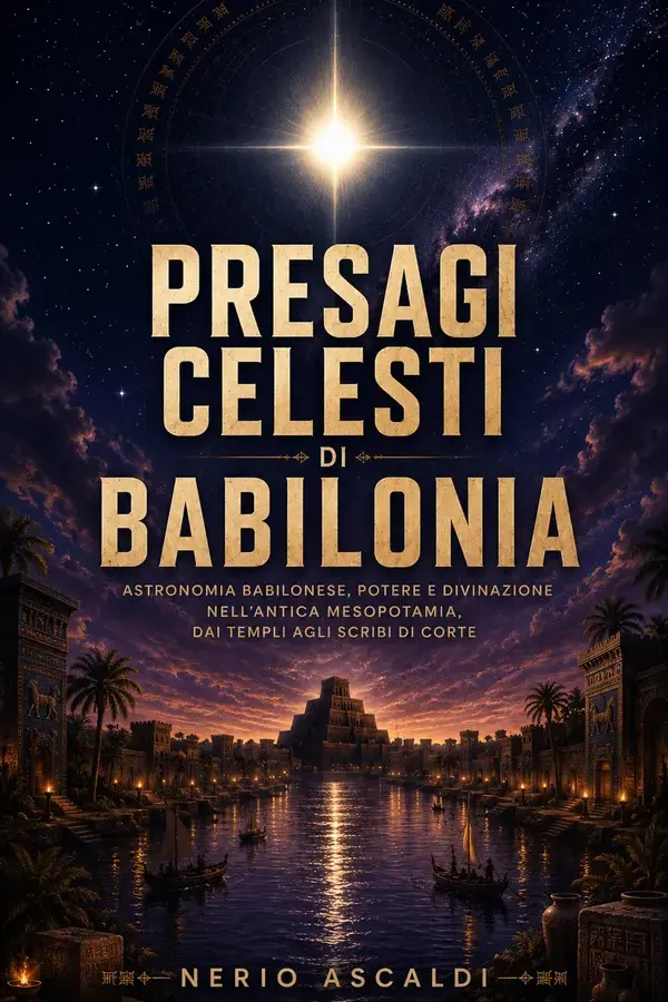 Copertina dell'ebook Presagi celesti di Babilonia: Astronomia babilonese, potere e divinazione nell'antica Mesopotamia, dai templi agli scribi di corte di Nerio Ascaldi