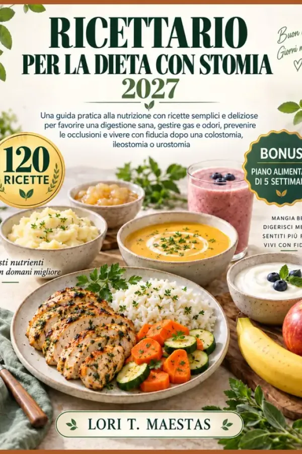 Copertina dell'ebook RICETTARIO PER LA DIETA CON STOMIA 2027: Una guida pratica all'alimentazione con ricette semplici e deliziose per favorire una digestione sana, gestire gas e cattivi odori, prevenire le ostruzioni di Lori T. Maestas
