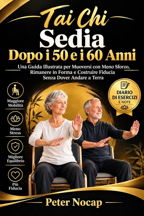Copertina dell'ebook TAI CHI SULLA SEDIA Dopo i 50 e i 60 anni: Una guida illustrata per muoversi con meno sforzo, rimanere forti e acquisire fiducia senza finire a terra di Peter Nocap